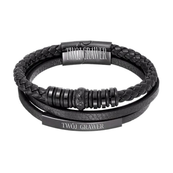 Skórzana męska bransoletka stal 316l potrójna