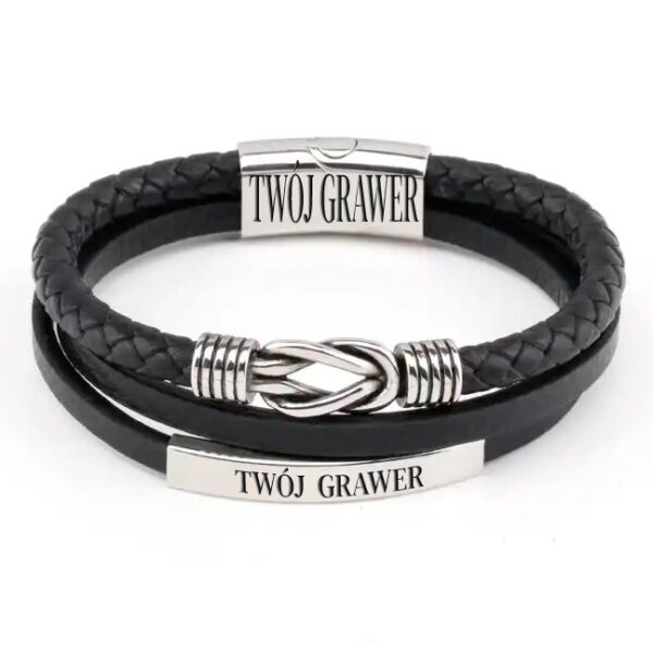 Bransoletka męska skórzana splot nieskończoność potrójna