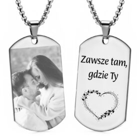 Nieśmiertelnik ze zdjęciem i grawerem serca – personalizowana zawieszka
