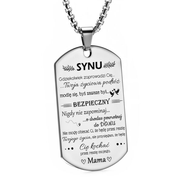 nieśmiertelnik dla syna z grawerem od mamy