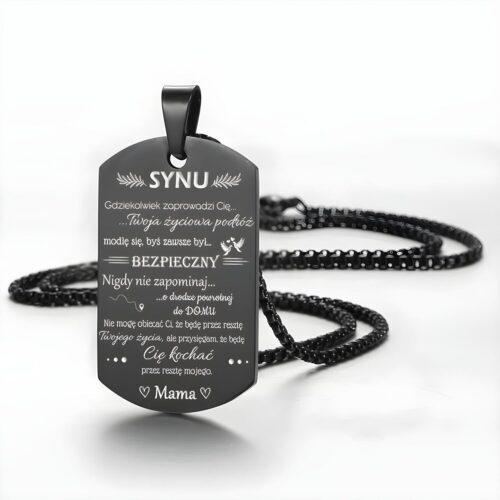 stalowy nieśmiertelnik z dedykacją dla syna