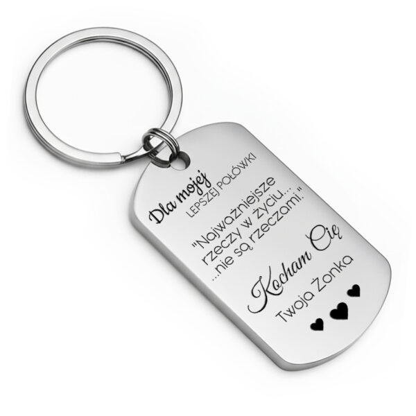 Brelok dla męża z grawerem miłosnych słów ze stali szlachetnej