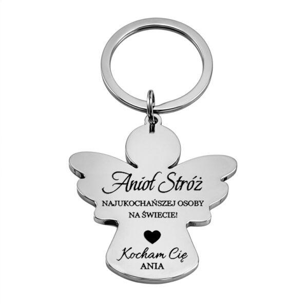 Brelok w kształcie aniołka z grawerem dedykacji ze stali szlachetnej