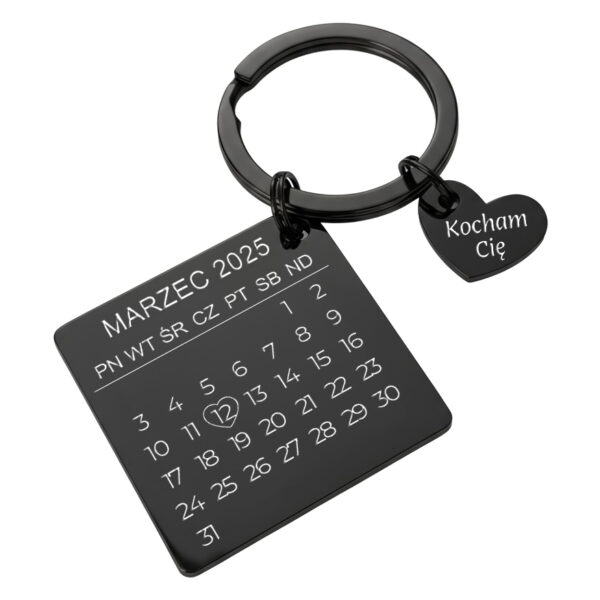 Czarny Brelok z kalendarzem i serduszkiem