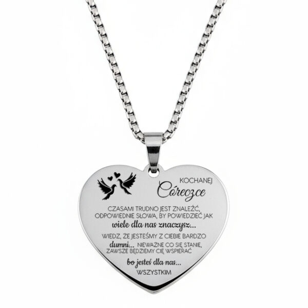 Naszyjnik dla córki z grawerem w kształcie serca ze stali szlachetnej