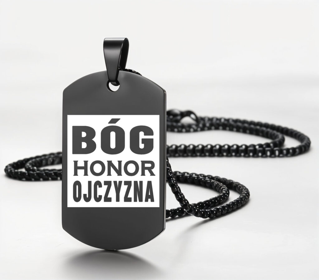 Nieśmiertelnik Patriotyczny z tekstem bóg honor ojczyzna