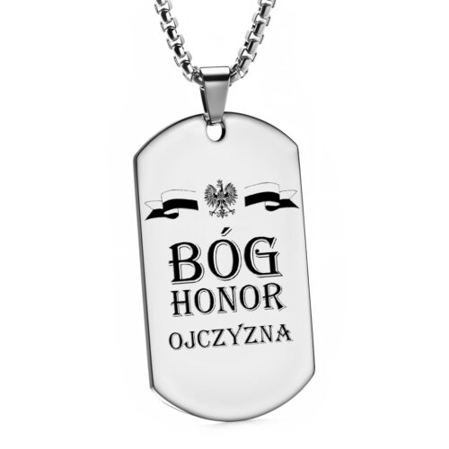 Nieśmiertelnik Patriotyczny z napisem Bóg Honor Ojczyzna oraz orłem