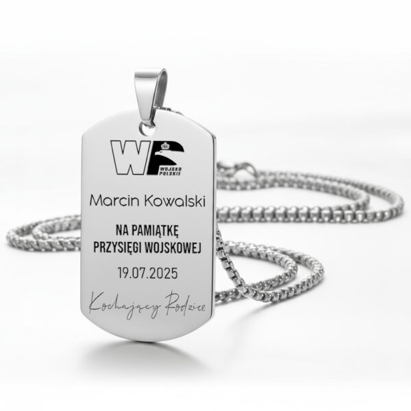Nieśmiertelnik – Pamiątka Przysięgi Wojskowej w kolorze srebrnym ze stali szlachetnej