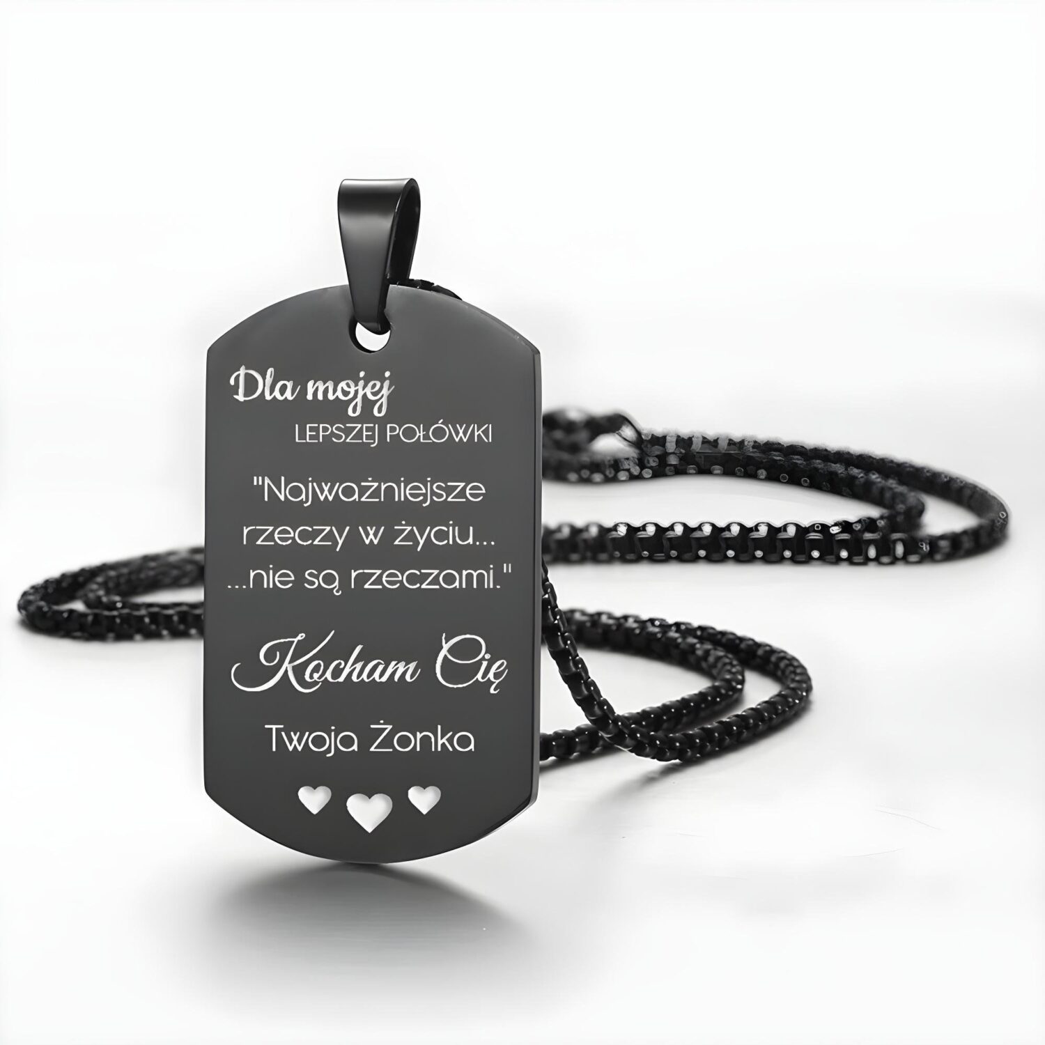 stalowy nieśmiertelnik dla partnera z dedykacją