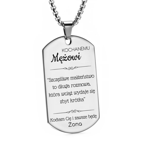 nieśmiertelnik dla męża z grawerem od żony
