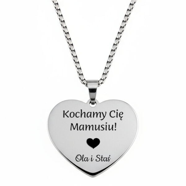 Naszyjnik dla mamy w kształcie serca z grawerem Kochamy Cię Mamusiu