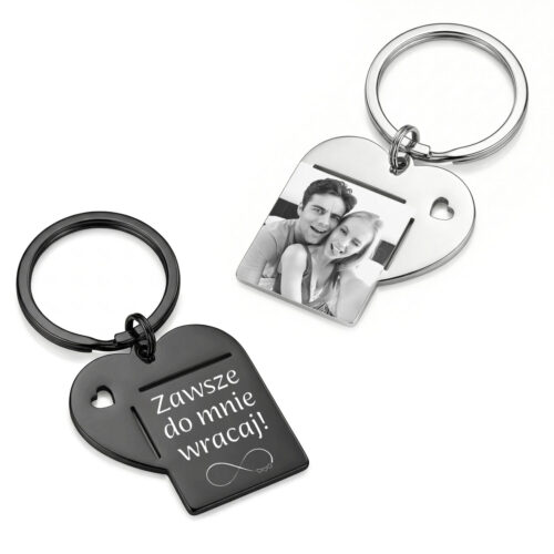 Personalizowany brelok w kształcie serca ze zdjęciem i romantycznym grawerem