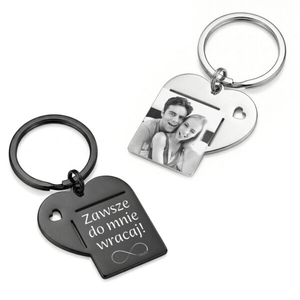 Personalizowany brelok w kształcie serca ze zdjęciem i romantycznym grawerem