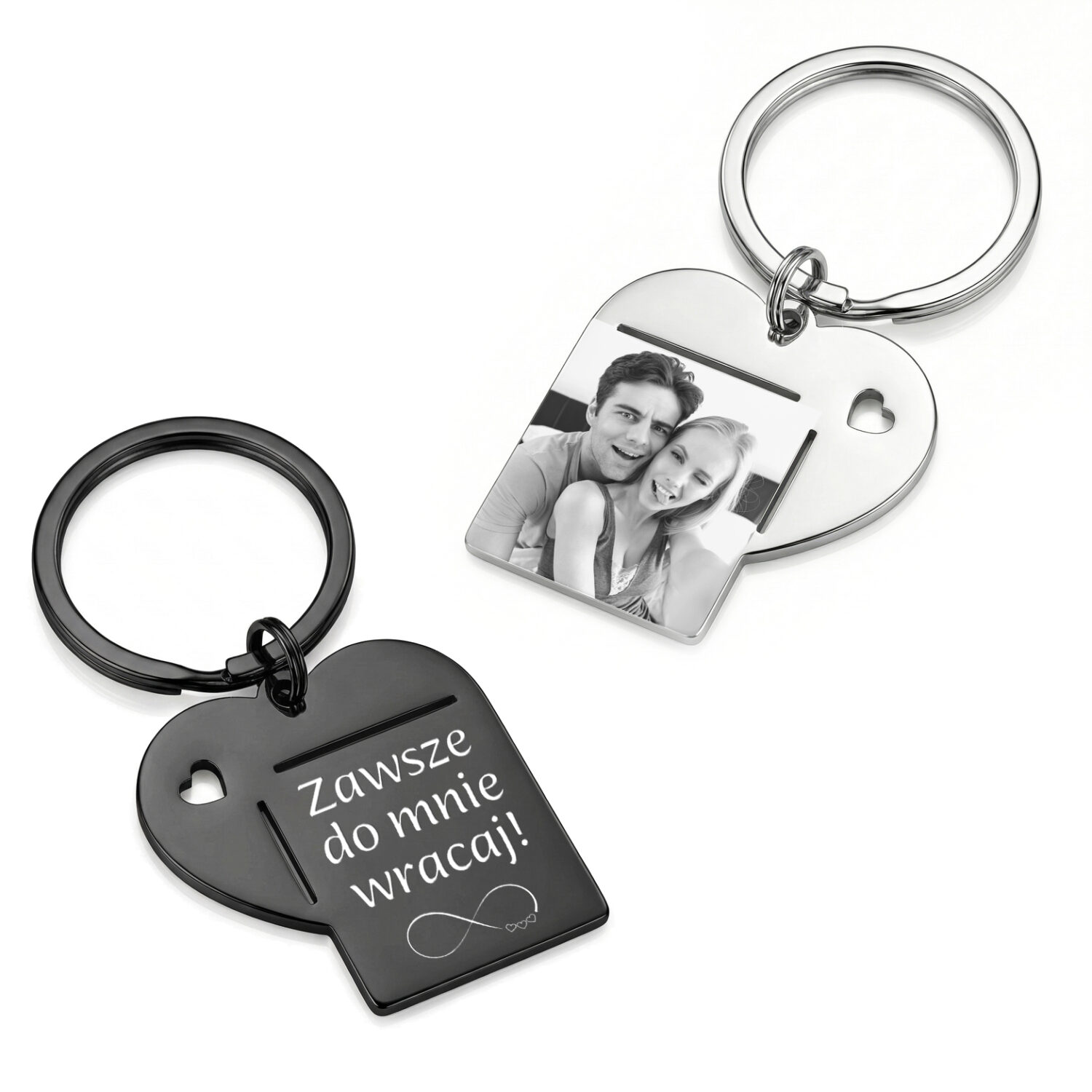 Personalizowany brelok w kształcie serca ze zdjęciem i romantycznym grawerem