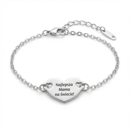 Personalizowana bransoletka z serduszkiem z grawerem na pamiątkowej zawieszce