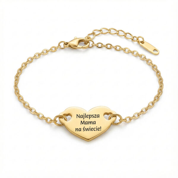 Personalizowana bransoletka z serduszkiem z grawerem na pamiątkowej zawieszce