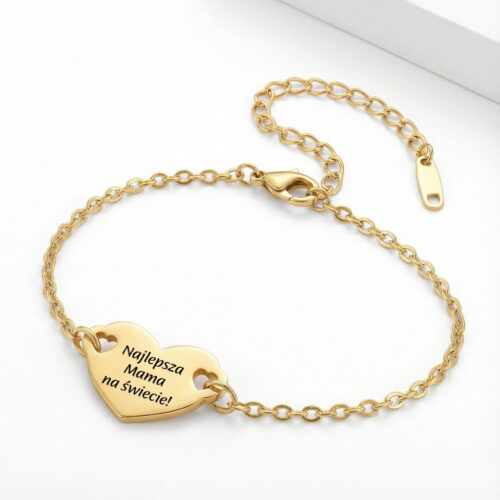 bransoletka z serduszkiem ze stali szlachetnej z możliwością grawerowania tekstu