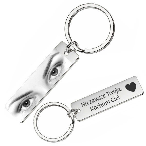 Brelok z grawerem oczu ze zdjęciem i napisem na stali szlachetnej